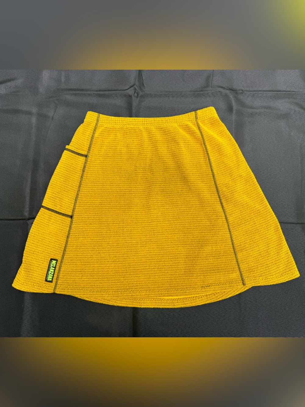 Melanzana Women’s Medium Tall Grid Fleece Skirt Mustard Yellow Pocket Outdoor